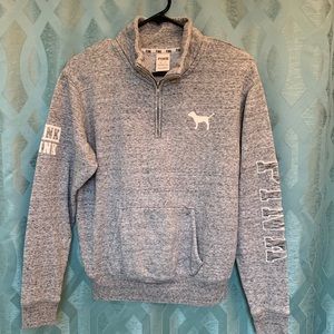 Pink Victoria’s Secret gray pull over long sleeve quarter zip size XS sweatshirt